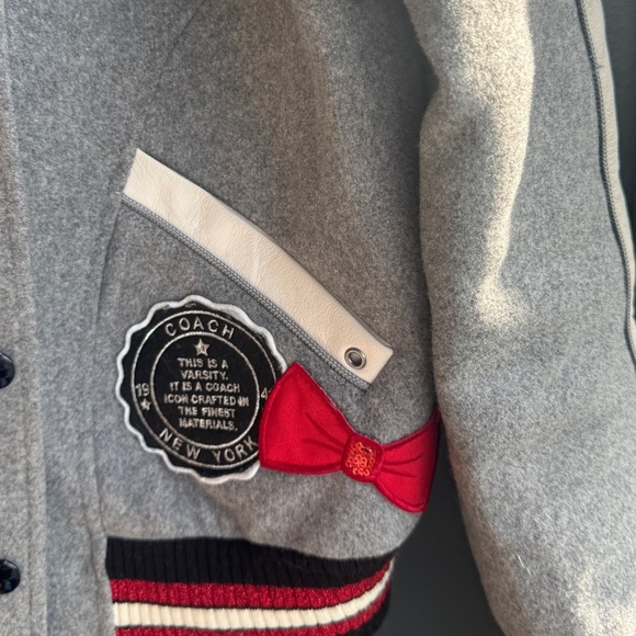 Coach Gray Metallic Patch Wool Varsity Jacket
with Red and White Details - Picture 6 of 14